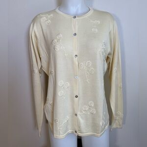 Kevo Collection Large 100% Silk Cardigan Sweater Beaded Yellow Spring Sunflower